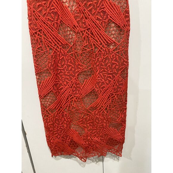 Manning Cartell Dress Red Lace sheath Medium Midi Gallery View Embroidered - Picture 7 of 16